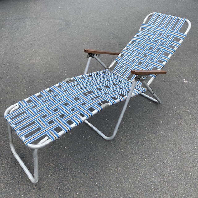 CHAIR, Folding Vintage Lawn Sunlounge - Blue Webbing